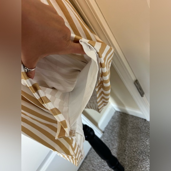 Yellow and white Striped V-Neck Button-Down Dress short sleeve cinched waist - Picture 5 of 6